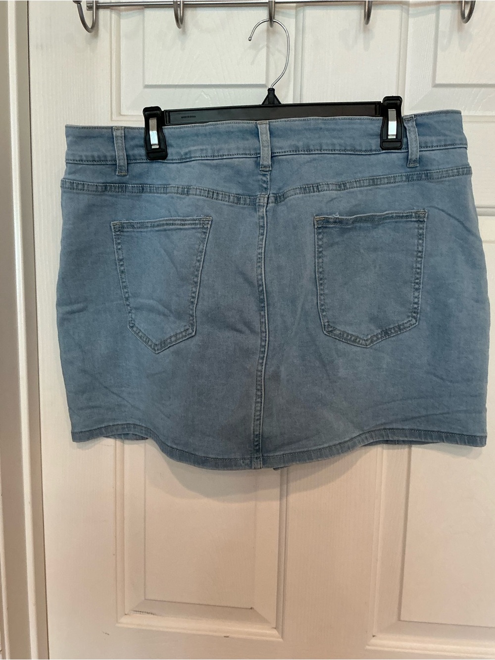 Light Blue Denim Mini Skirt with Front Slit - luvamii - Picture 2 of 2